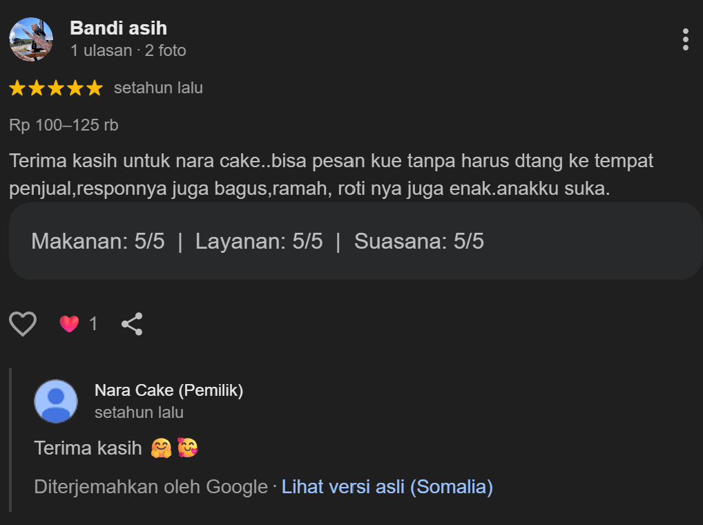 Testimoni Pelanggan Nara Cakes Cinunuk 1