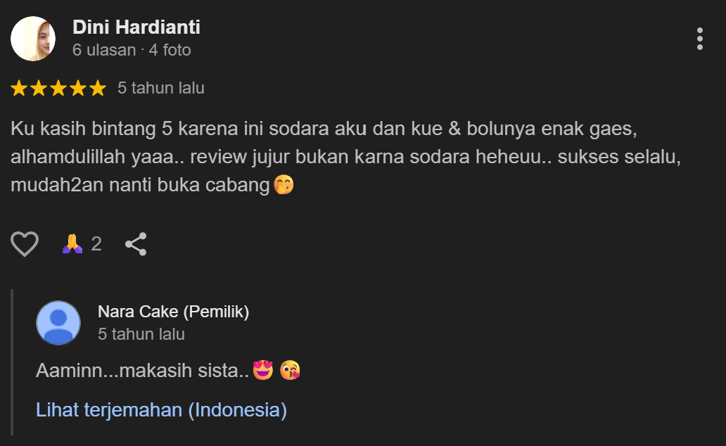 Testimoni Pelanggan Nara Cakes Cileunyi 2
