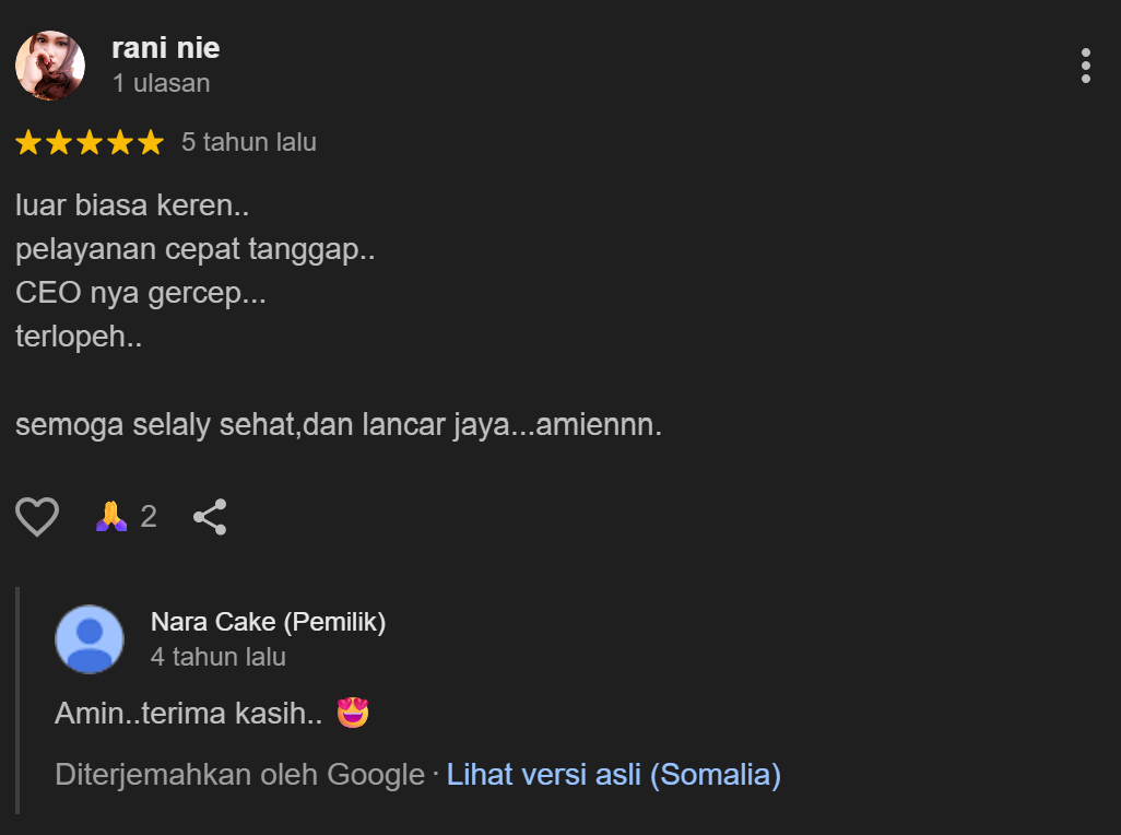 Testimoni Pelanggan Nara Cakes Cileunyi 4