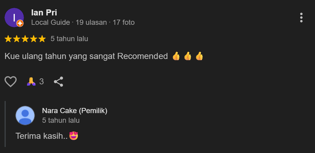 Testimoni Pelanggan Nara Cakes Cinunuk 5